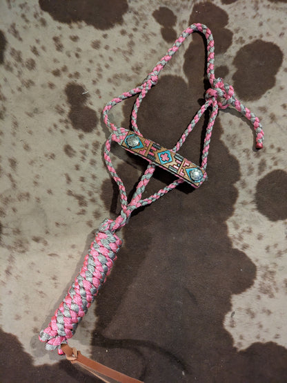 Pink and silver mule Tape halter