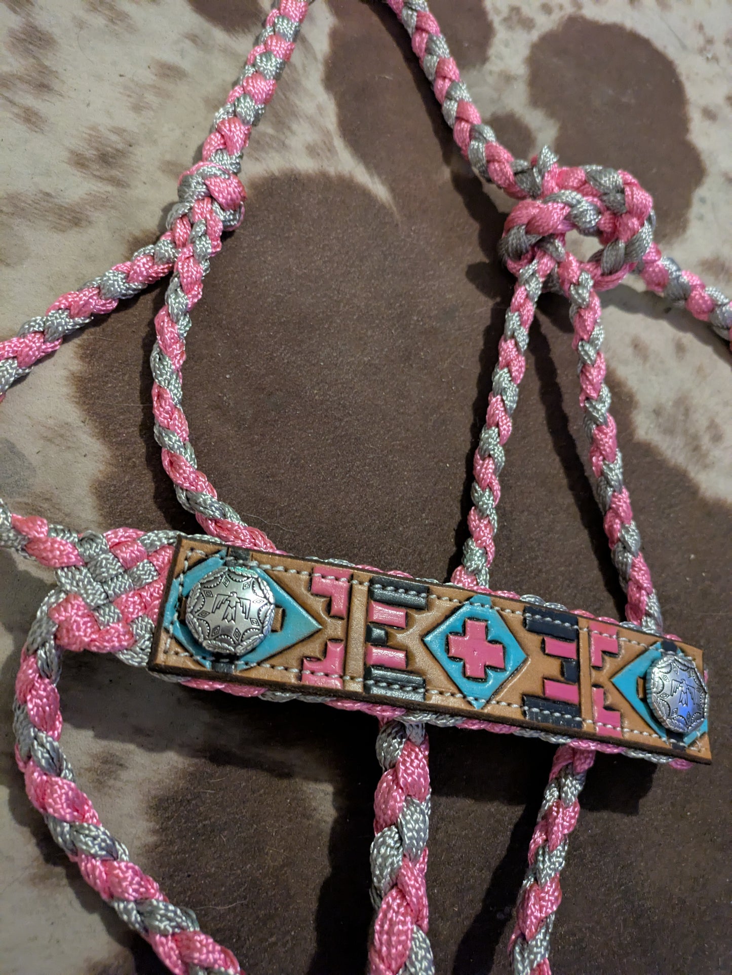 Pink and silver mule Tape halter