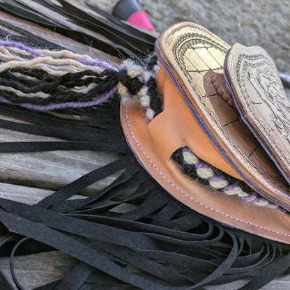 Hand-Tooled Leather Fringe Crossbody Bag - Tan & Black